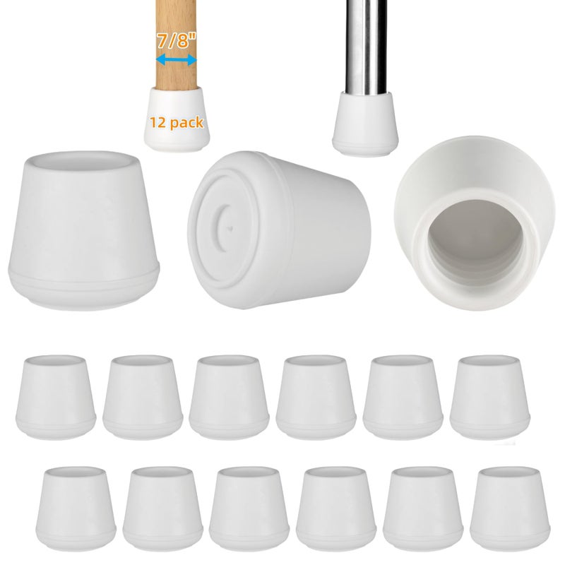 Furnigear 7/8"" Chair Leg Tips Caps, Non-Slip Rubber Leg Tips, Stool Leg Protectors Cap, Folding Metal Chair Leg Tip Replacement, Chair Leg Floor Protectors Round White, 12 Pack - Image 1